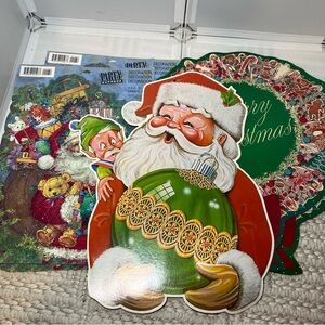 Vintage 1980’s Christmas Die-cut Decorations Amscan Hallmark Santa Wreaths